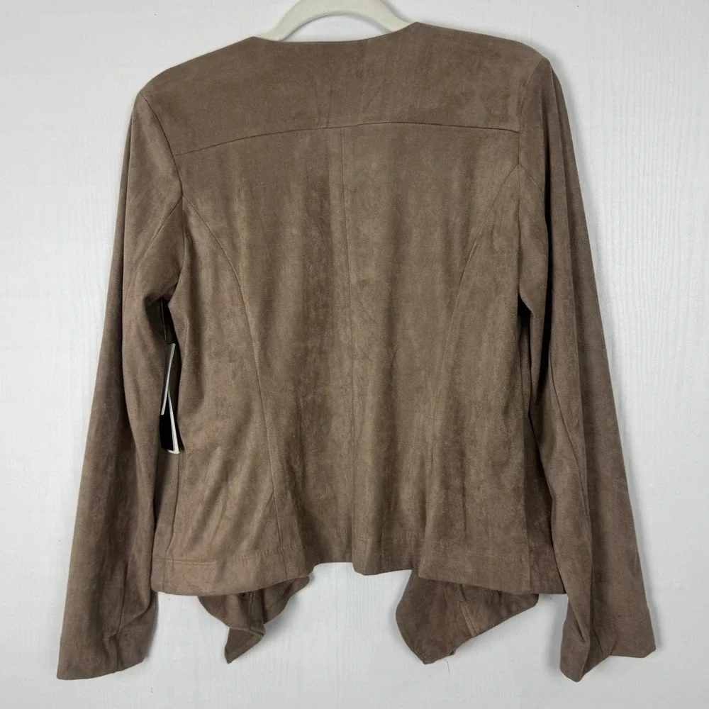 Relativity Women's Draped Faux‎ Suede Waterfall Jacket M Dark Stone Brown